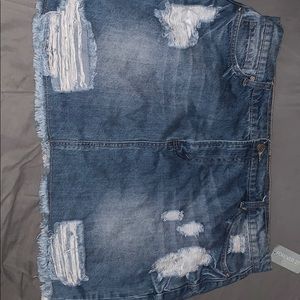 distressed plus size denim skirt